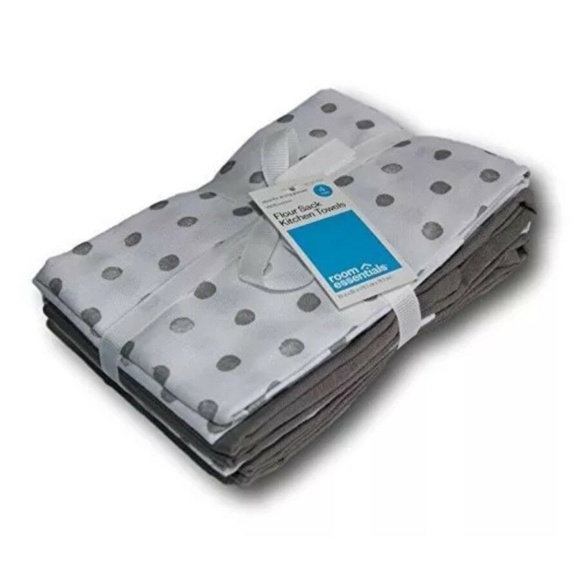 Kitchen Towels Dish 4Pk Gray/Polka Dot Flour Sack - Picture 2 of 3